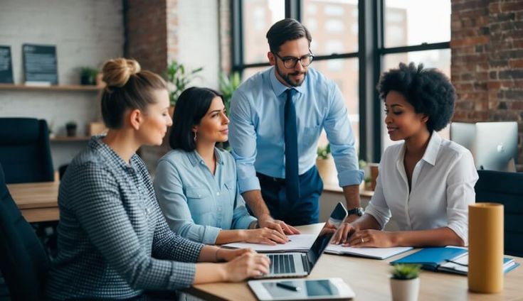 Group of leaders discussing financial strategy